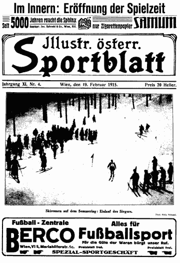 Titelblatt der Zeitung »Illustriertes Sportblatt« mit einem Foto einer Wintersportszenerie auf dem Semmering.